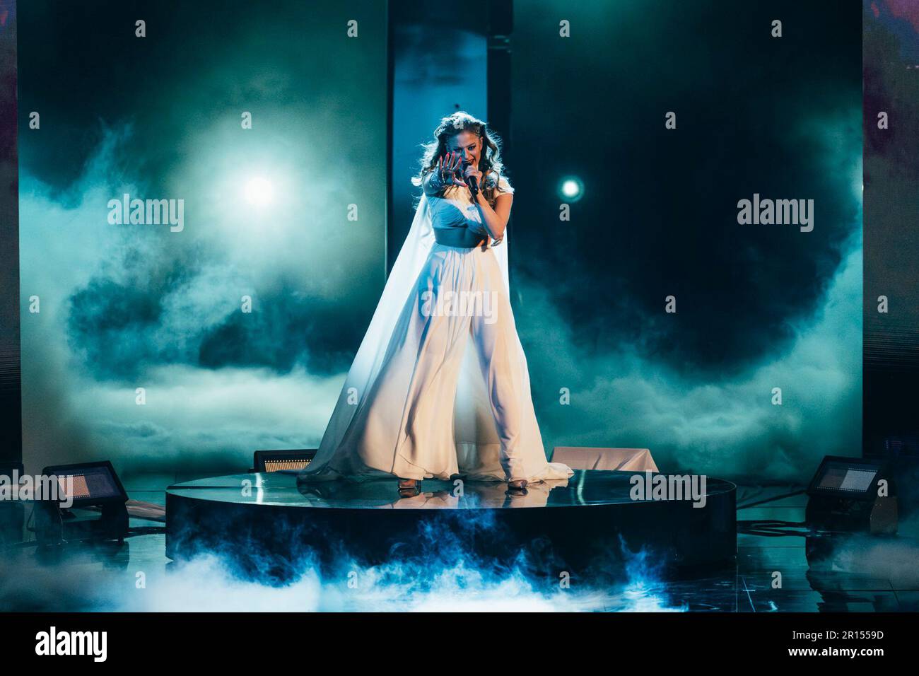 La deuxième demi - finale du Concours EUROVISION de la chanson 2023 a tiré à sa fin à Liverpool Arena au Royaume-Uni et ont maintenant la série finale de 10 qualificatifs pour la Grande finale du samedi soir ... Banque D'Images