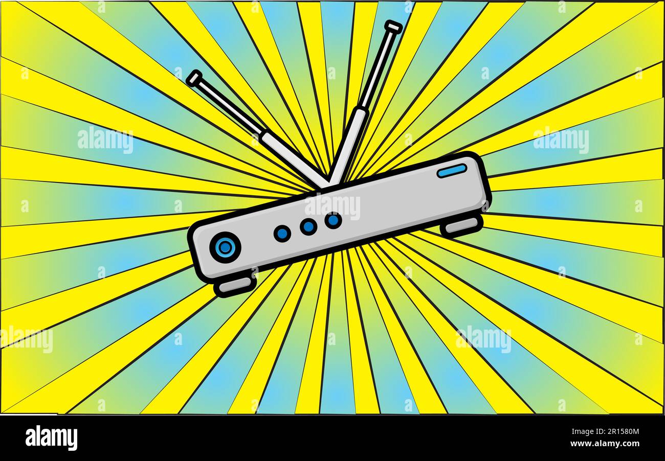 Modem routeur wifi moderne sans fil pour Internet sur fond de rayons jaunes abstraits. Illustration vectorielle. Illustration de Vecteur Modem routeur wifi moderne sans fil pour Internet sur fond de rayons jaunes abstraits. Illustration vectorielle. Illustration de Vecteur