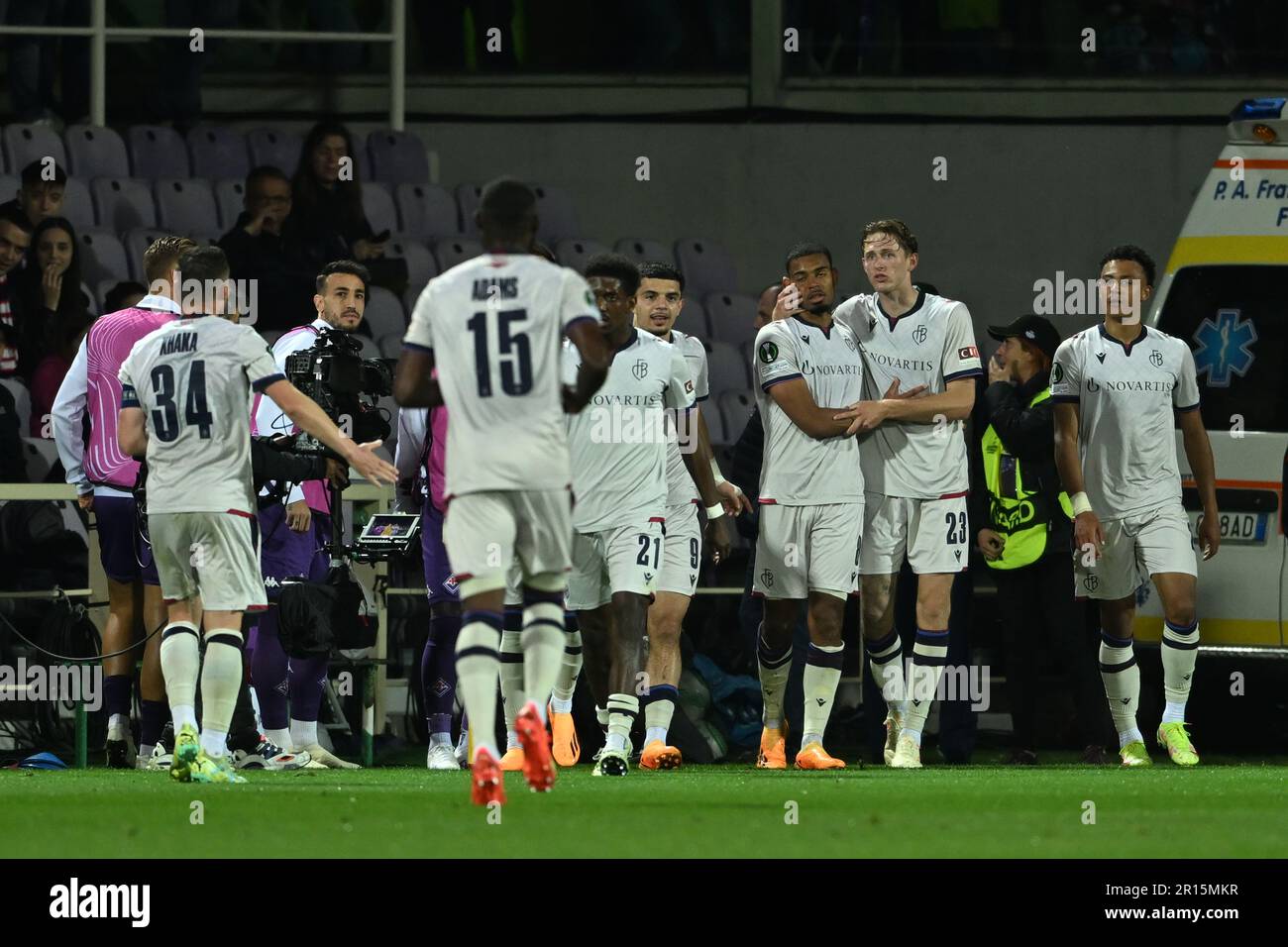 Andy Diouf (Bâle 1893) célèbre après avoir marqué le premier but de son équipe lors du match de la « Conférence League 2022 2023 » de l'UEFA entre Fiorentina 1-2 Bâle au stade Artemio Franchi sur 11 mai 2023 à Florence, en Italie. Credit: Maurizio Borsari/AFLO/Alay Live News Banque D'Images