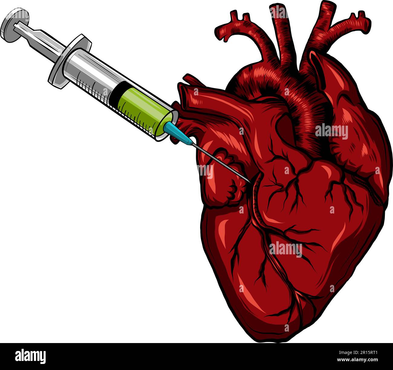 Cœur et seringue avec goutte de vaccin. Icône vectorielle isolée sur fond blanc. Illustration de Vecteur