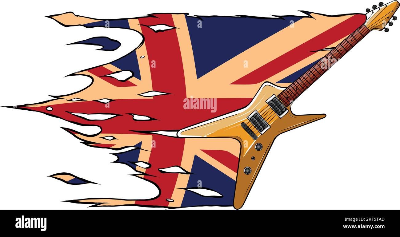Guitare électrique plat avec illustration vectorielle united kingodm flag Illustration de Vecteur