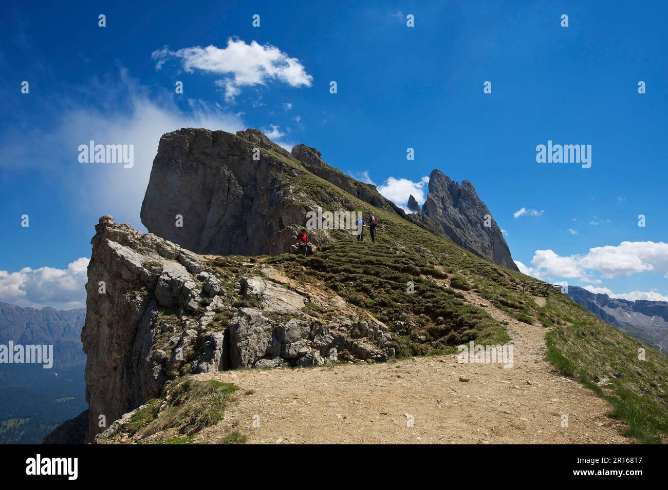 Geislerspitzen, Pana Scharte, Seceda, Val Gardena, Dolomites, Trentin du Tyrol du Sud, Italie Banque D'Images