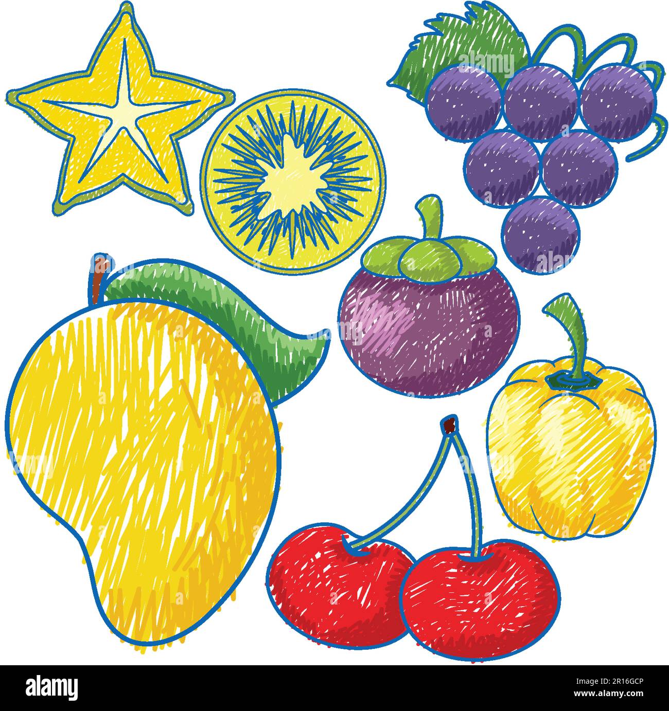 Illustration de style simple pour les fruits et légumes en couleur crayon Illustration de Vecteur