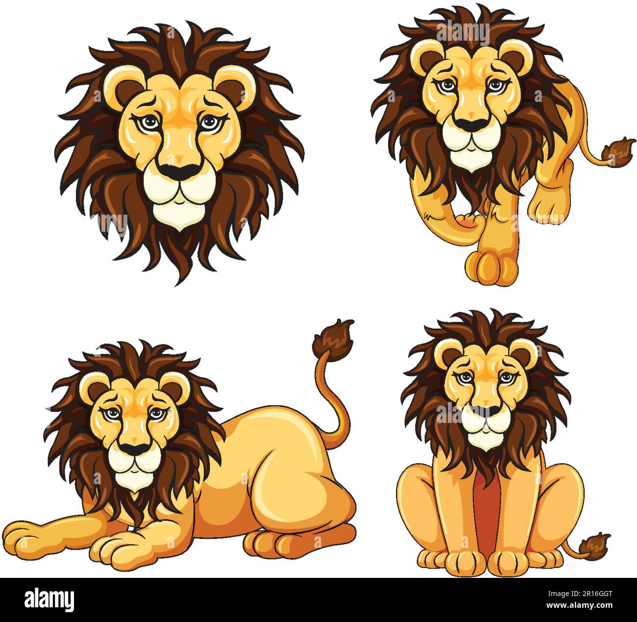 Ensemble de dessin animé lion dans une illustration de posture diffrente Illustration de Vecteur