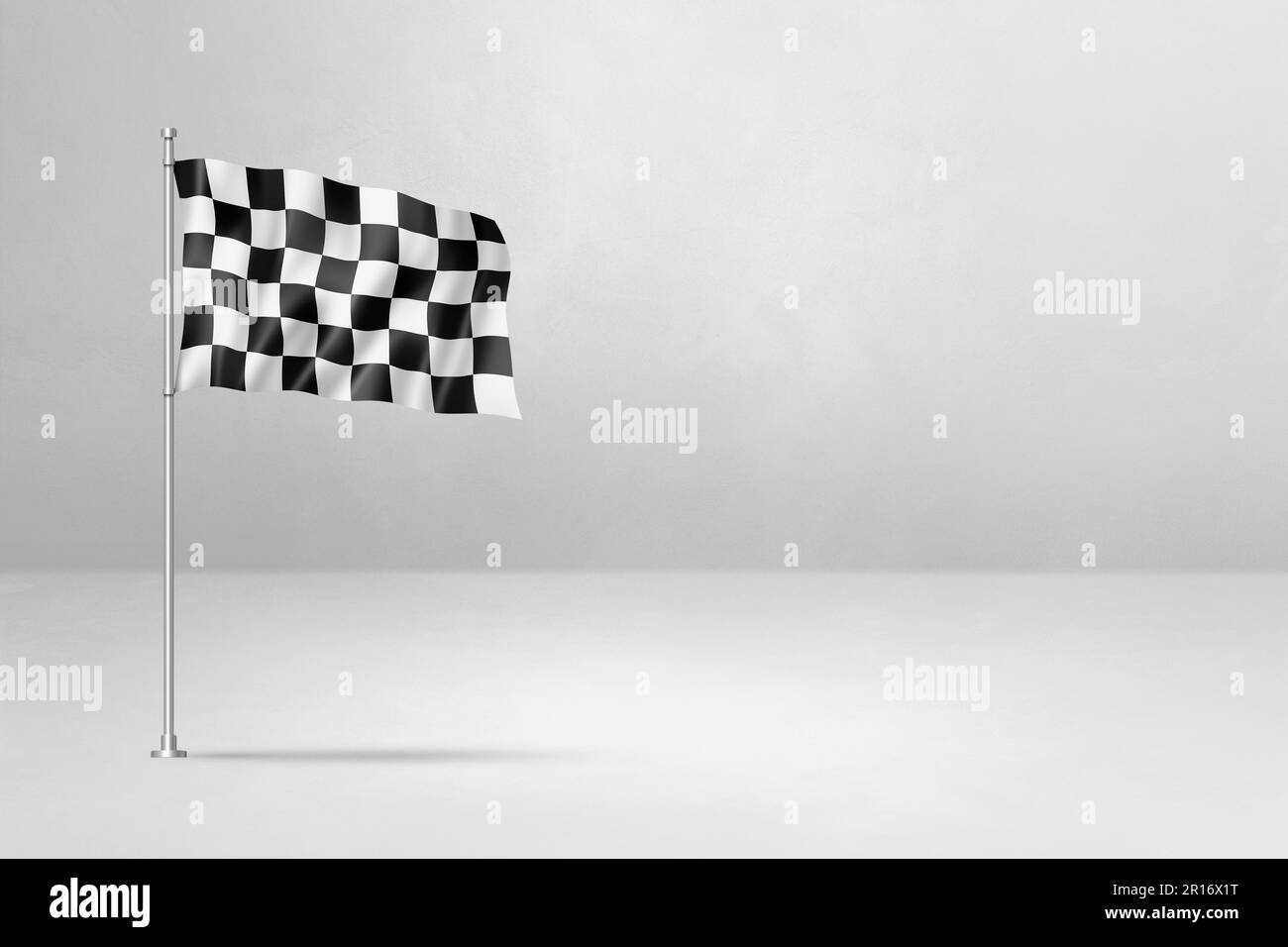 Drapeau à damier de finition de course automatique, illustration 3D, isolé sur blanc Banque D'Images