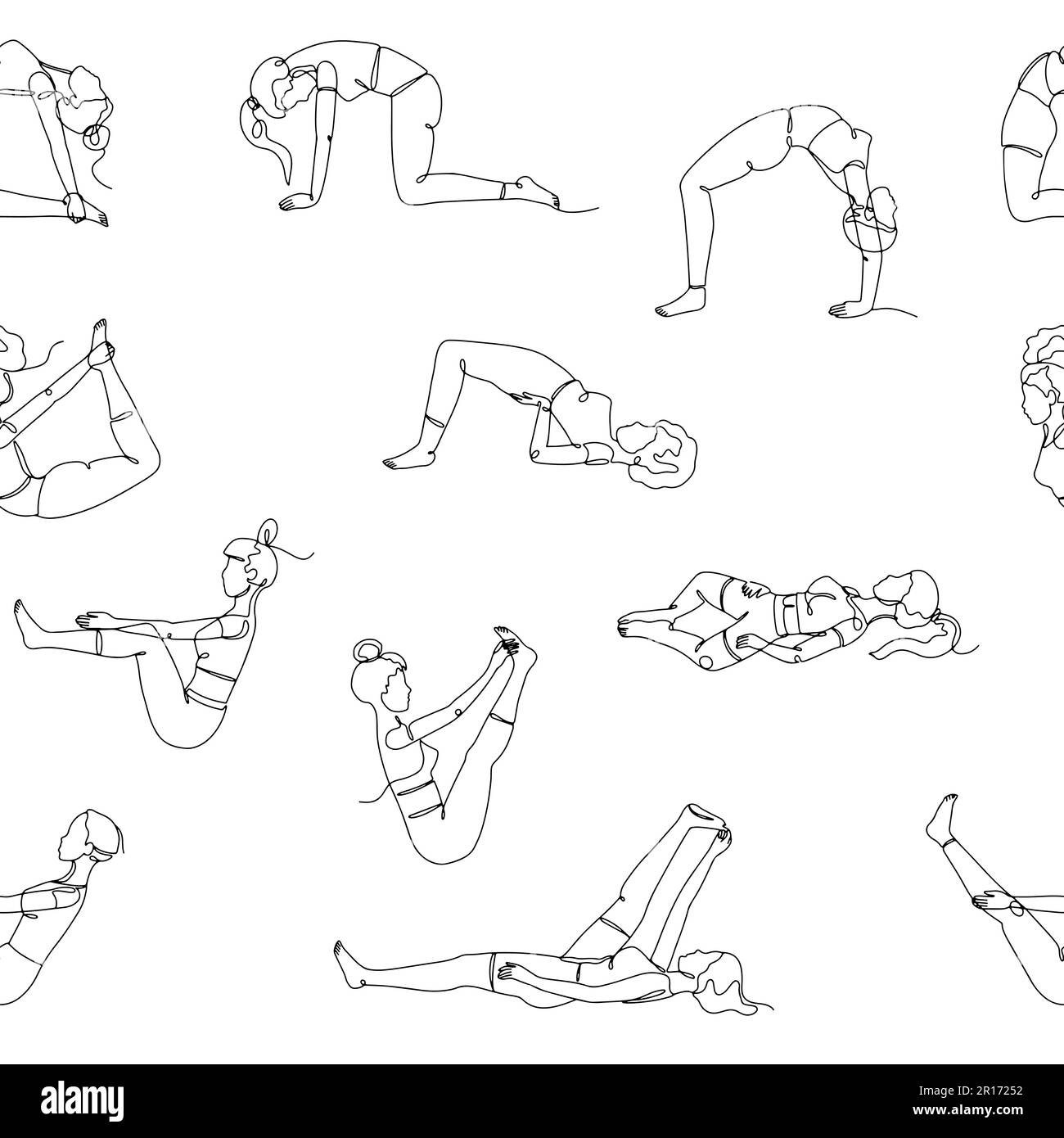 Motif sans couture avec dessins à une seule ligne de poses de yoga Illustration de Vecteur