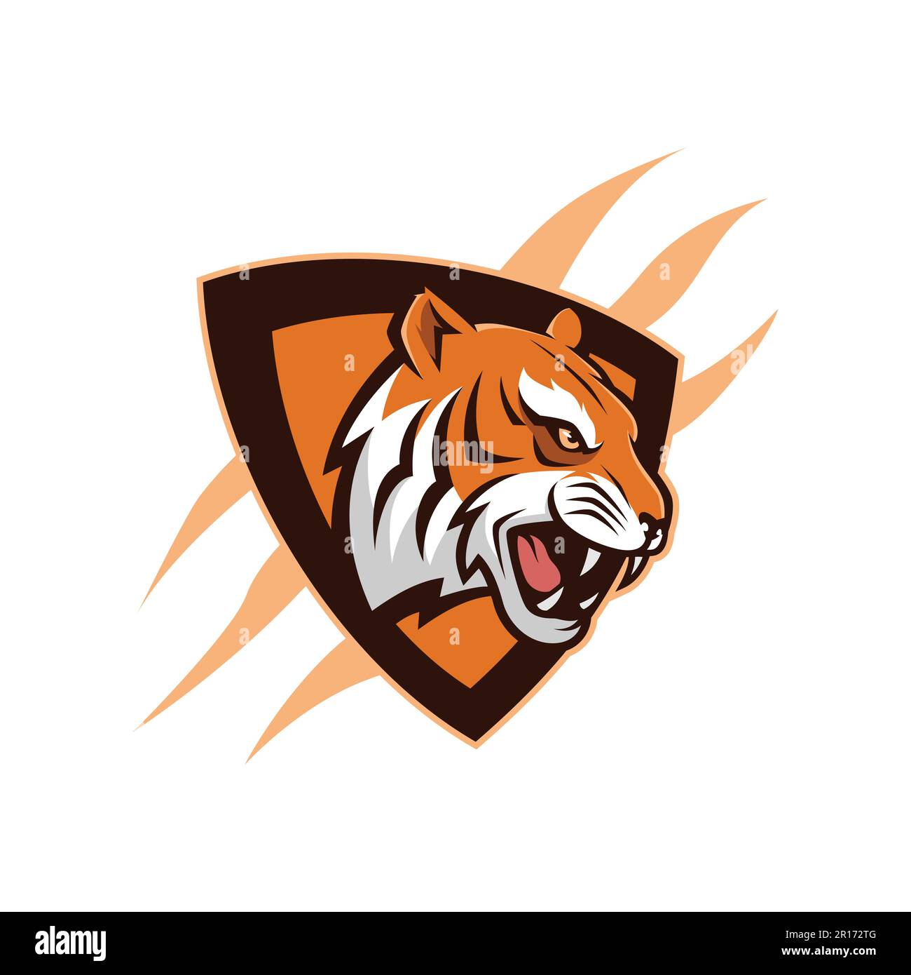 Logo de la mascotte de tigre avec bouclier - animaux mascotte logo Esports Vector Illustration Design concept. Illustration de Vecteur