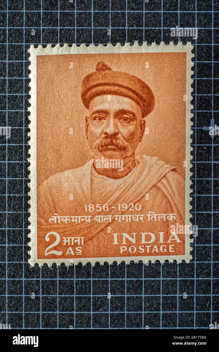 03 26 2014 TIMBRE postal Vintage MINT de Lokmanya Bal Gangadhar Tilak 1856-1920 Studioshothot Lokgram Kalyan Maharashtra Inde.Asie. Banque D'Images