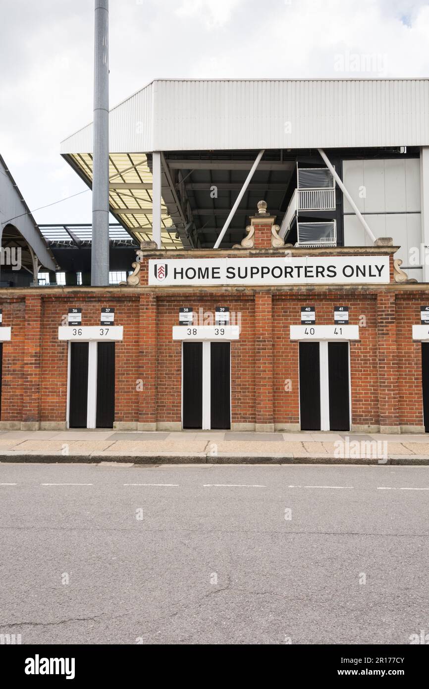 Home Supporters Only, Craven Cottage la maison de Fulham football Club, Fulham, Stevenage Road, Londres, SW6, Angleterre, Royaume-Uni Banque D'Images
