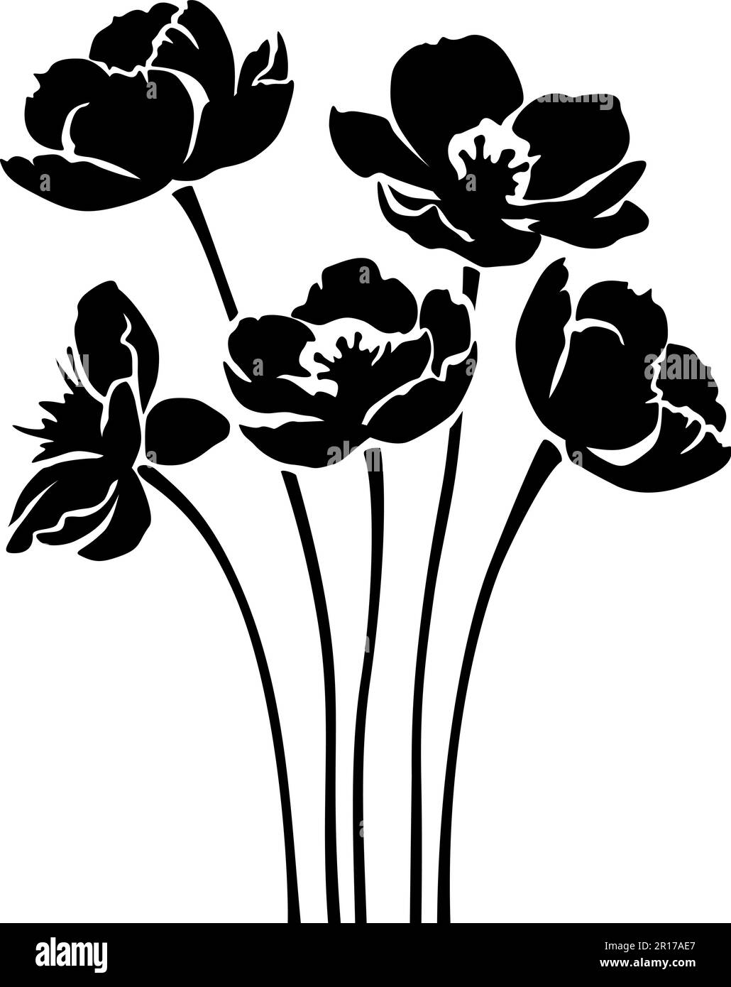 Fleurs. Silhouettes noires de fleurs isolées sur fond blanc. Illustration vectorielle Illustration de Vecteur