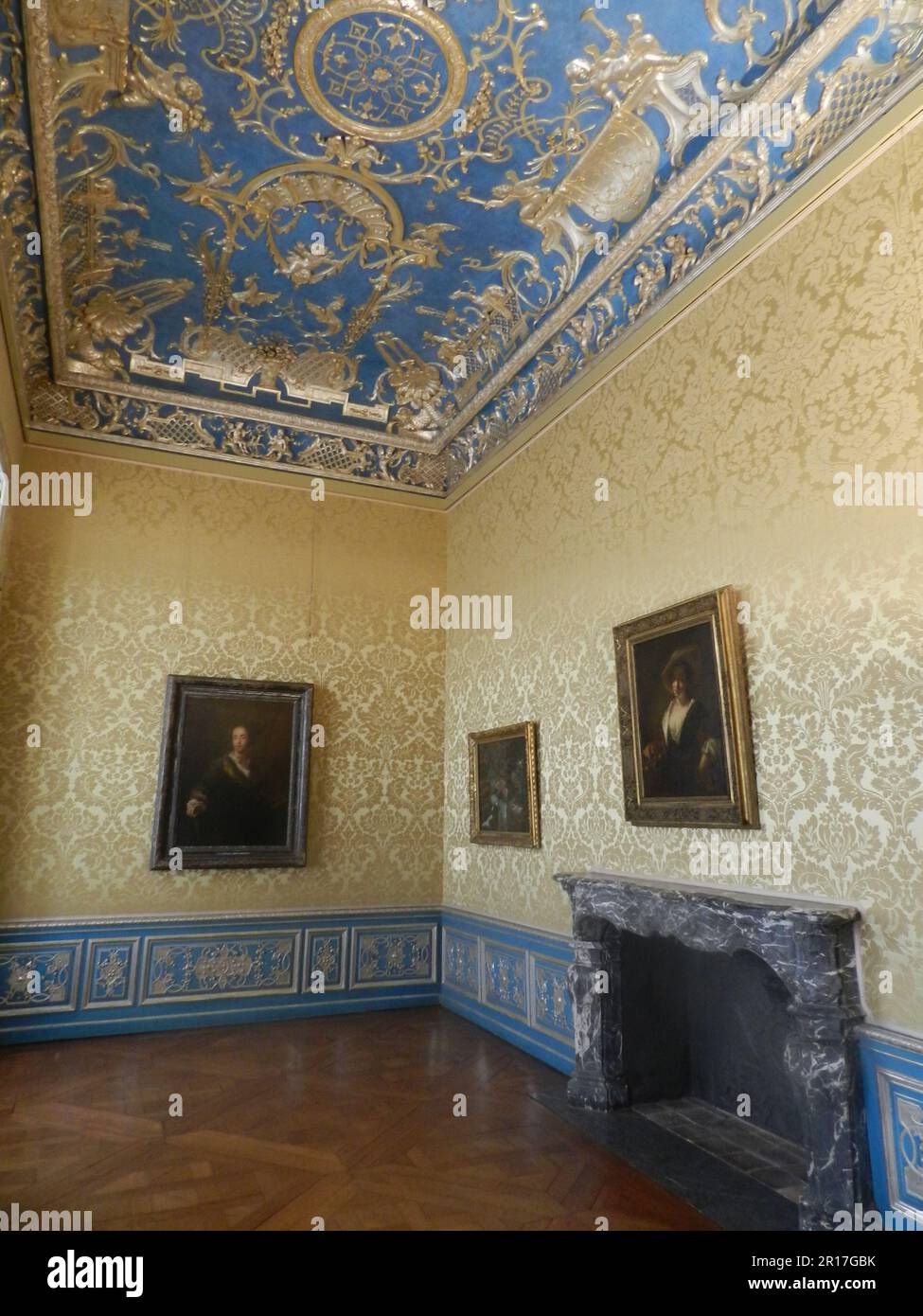 Allemagne, haute-Bavière, Schleissheim: Le Cabinet bleu du Nouveau Palais construit en 1701-27 pour l'électeur Max Emanuel de Bavière aux plans des architectes ENR Banque D'Images