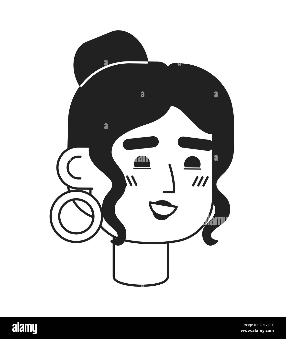 Happy latina femme portant une tête de personnage linéaire plate monochrome de basket-ball Illustration de Vecteur