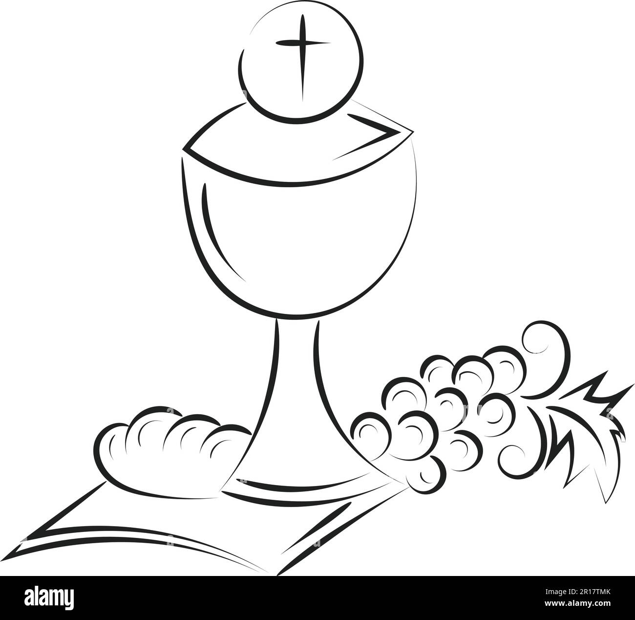 Motif brodé First Communion. Eucharistie en Chalice avec raisins et blé pour impression ou utilisation comme affiche, carte, prospectus ou T-shirt Illustration de Vecteur