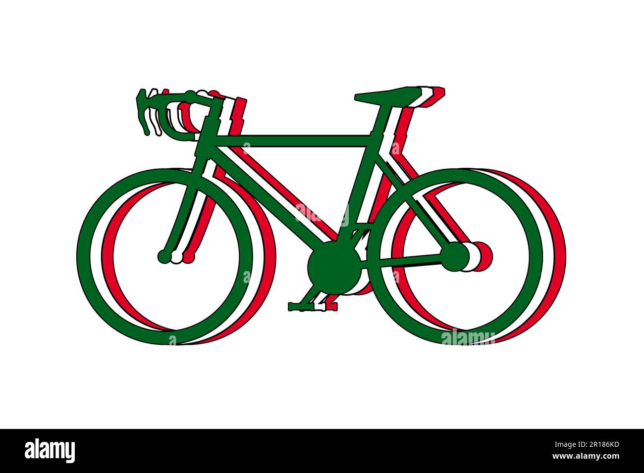 Giro d'Italia, vélos en silhouette avec les trois couleurs du drapeau vert blanc et rouge, comme le tricolore italien. Arrière-plan neutre Banque D'Images