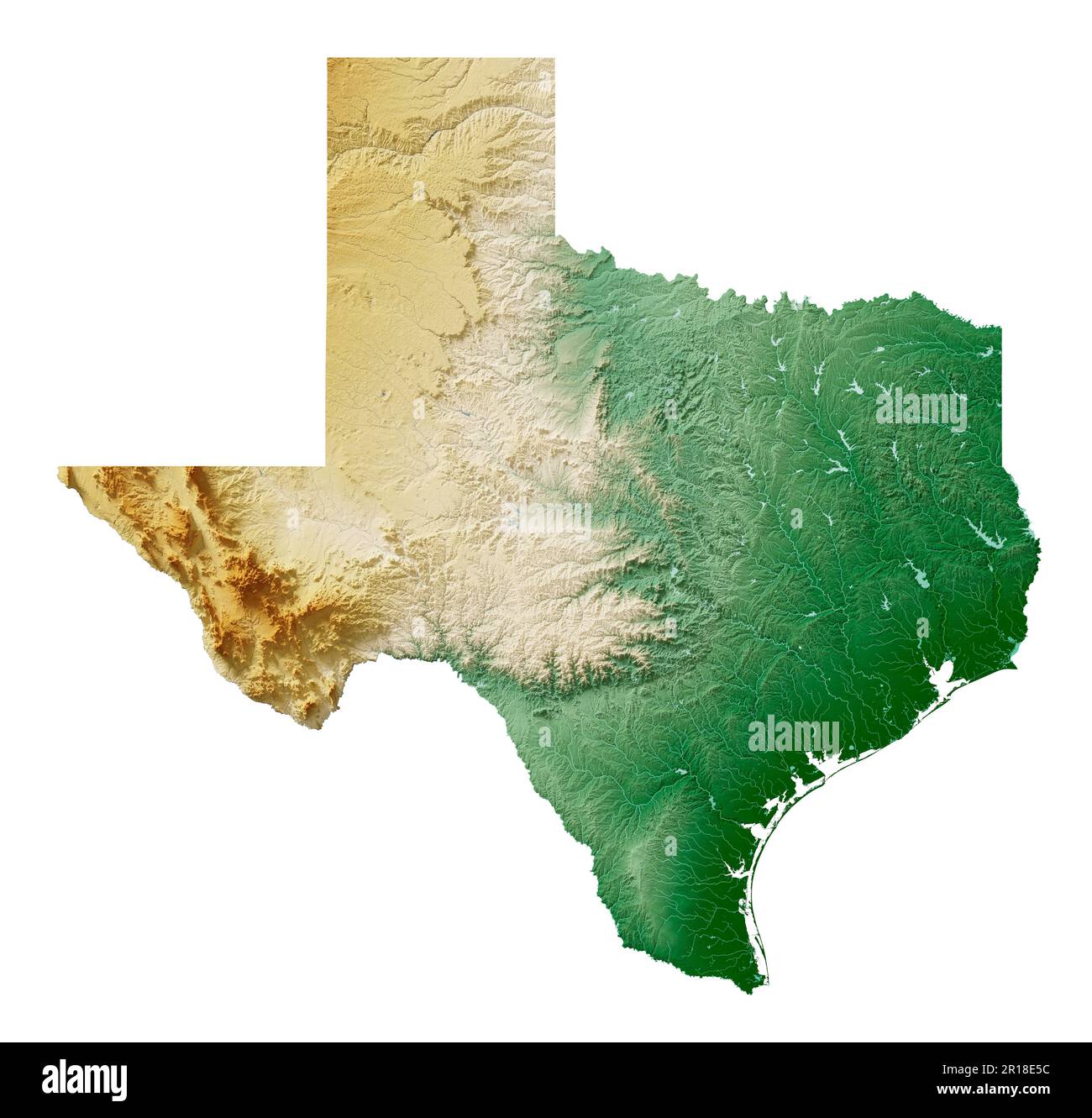 LÉtat Américain Du Texas Rendu 3d Très Détaillé De La Carte De Relief Ombré Avec Les Rivières 9575