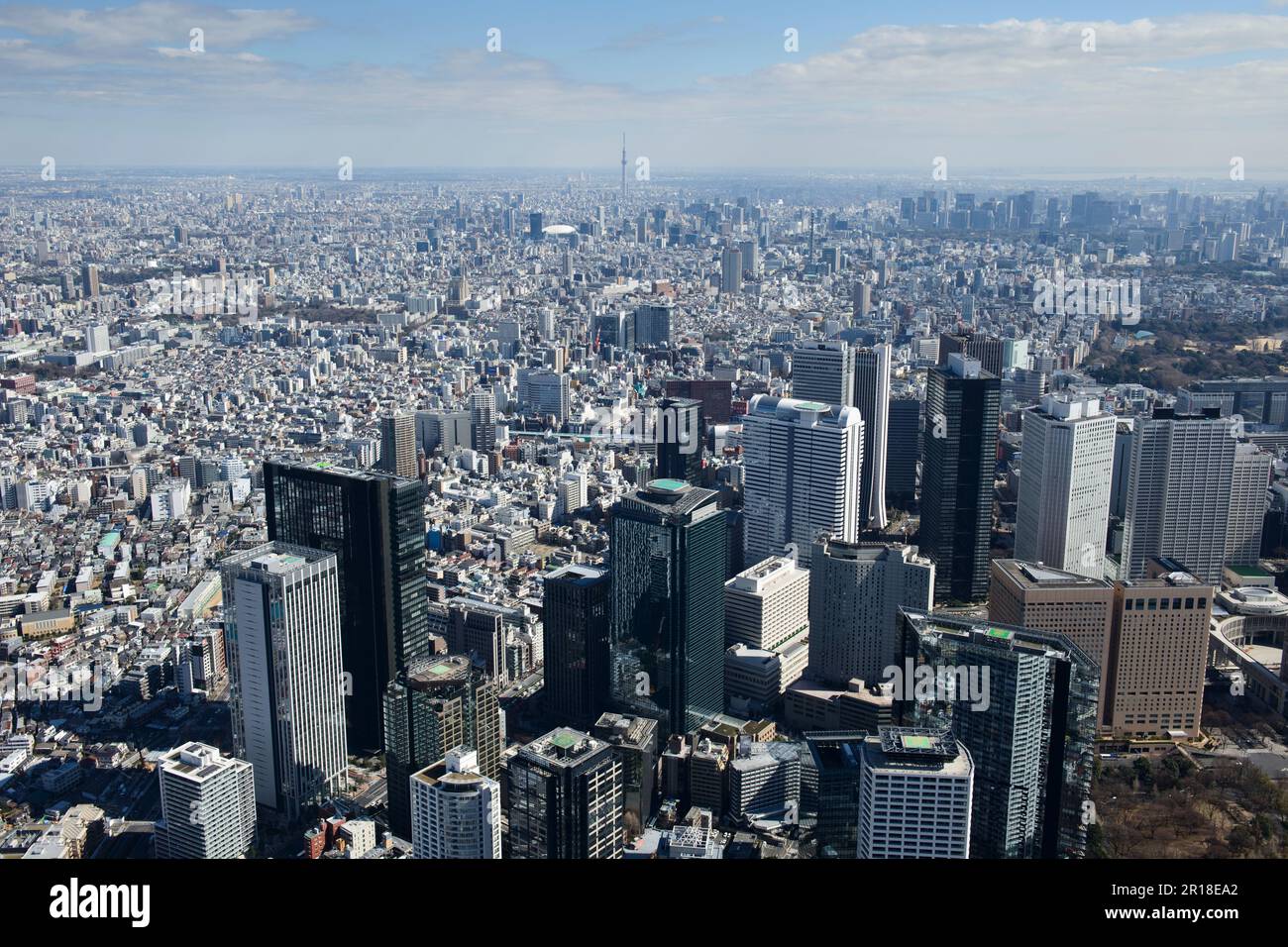Vue aérienne de la station Nishi-Shinjuku du côté ouest vers la direction de l'arbre du ciel Banque D'Images