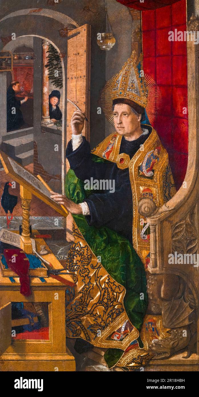 Un évêque Saint (Saint Augustine), peint à l'huile sur panneau par Bartolomé Bermejo, 1477-1485 Banque D'Images