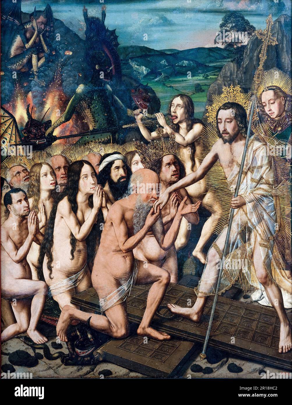Descente du Christ dans le Limbo, peinture à l'huile et dorure sur bois par Bartolomé Bermejo, vers 1475 Banque D'Images