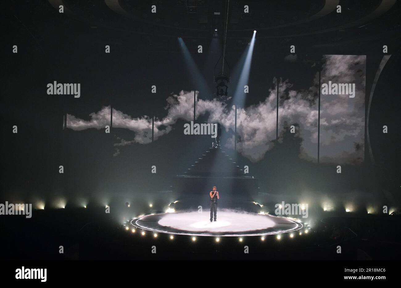 Marco Mengoni, un participant italien, lors de la répétition de la finale du concours Eurovision Song à la M&S Bank Arena de Liverpool. Date de la photo: Vendredi 12 mai 2023. Banque D'Images
