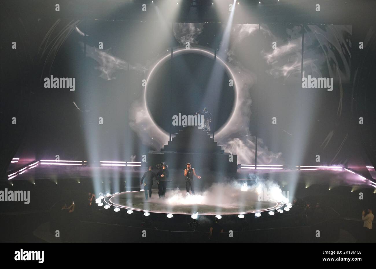 Marco Mengoni, un participant italien, lors de la répétition de la finale du concours Eurovision Song à la M&S Bank Arena de Liverpool. Date de la photo: Vendredi 12 mai 2023. Banque D'Images