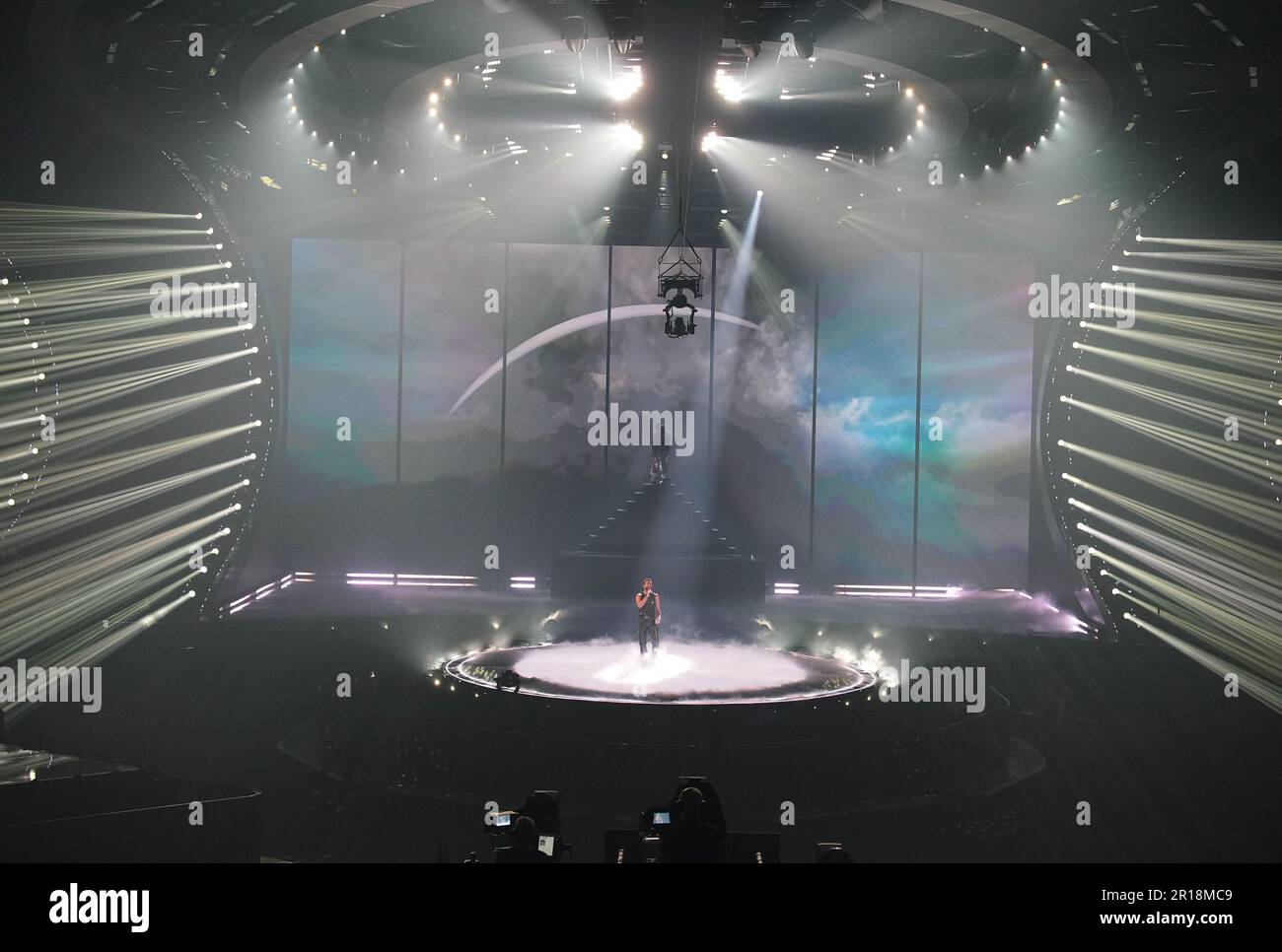 Marco Mengoni, un participant italien, lors de la répétition de la finale du concours Eurovision Song à la M&S Bank Arena de Liverpool. Date de la photo: Vendredi 12 mai 2023. Banque D'Images