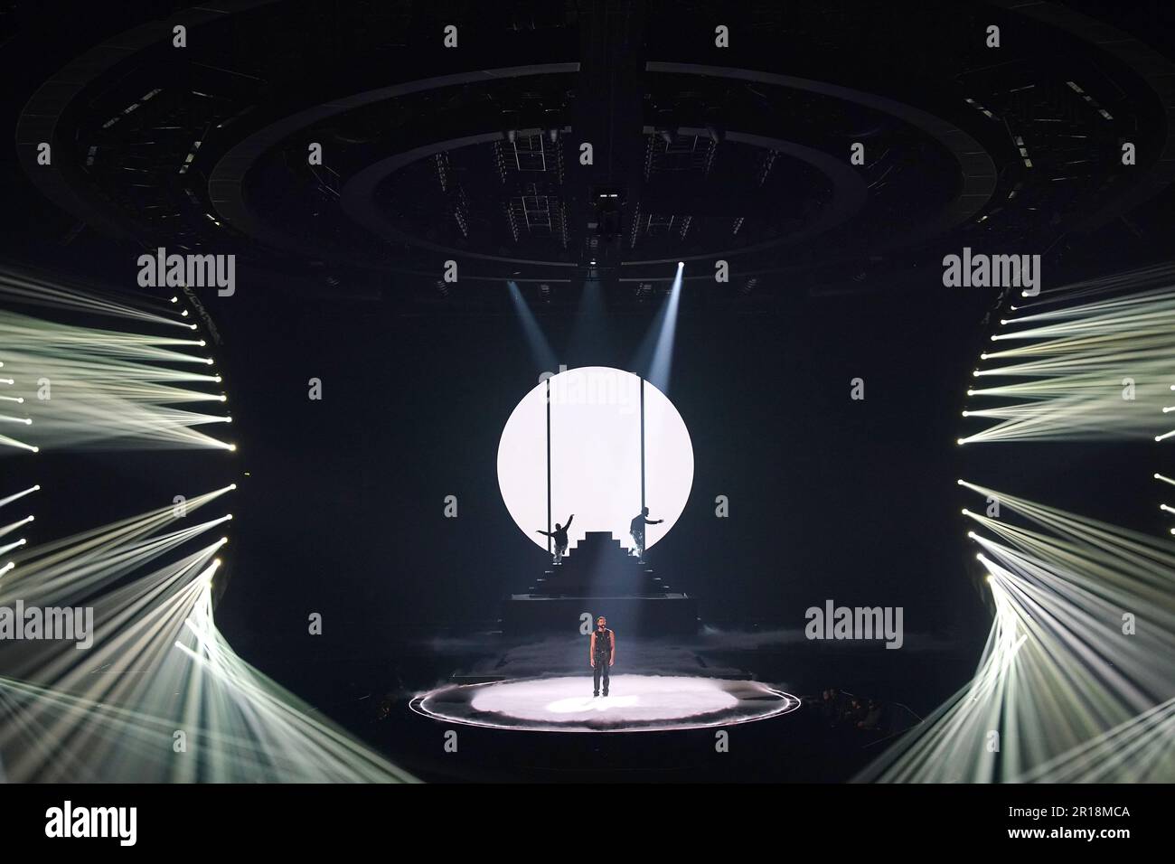 Marco Mengoni, un participant italien, lors de la répétition de la finale du concours Eurovision Song à la M&S Bank Arena de Liverpool. Date de la photo: Vendredi 12 mai 2023. Banque D'Images