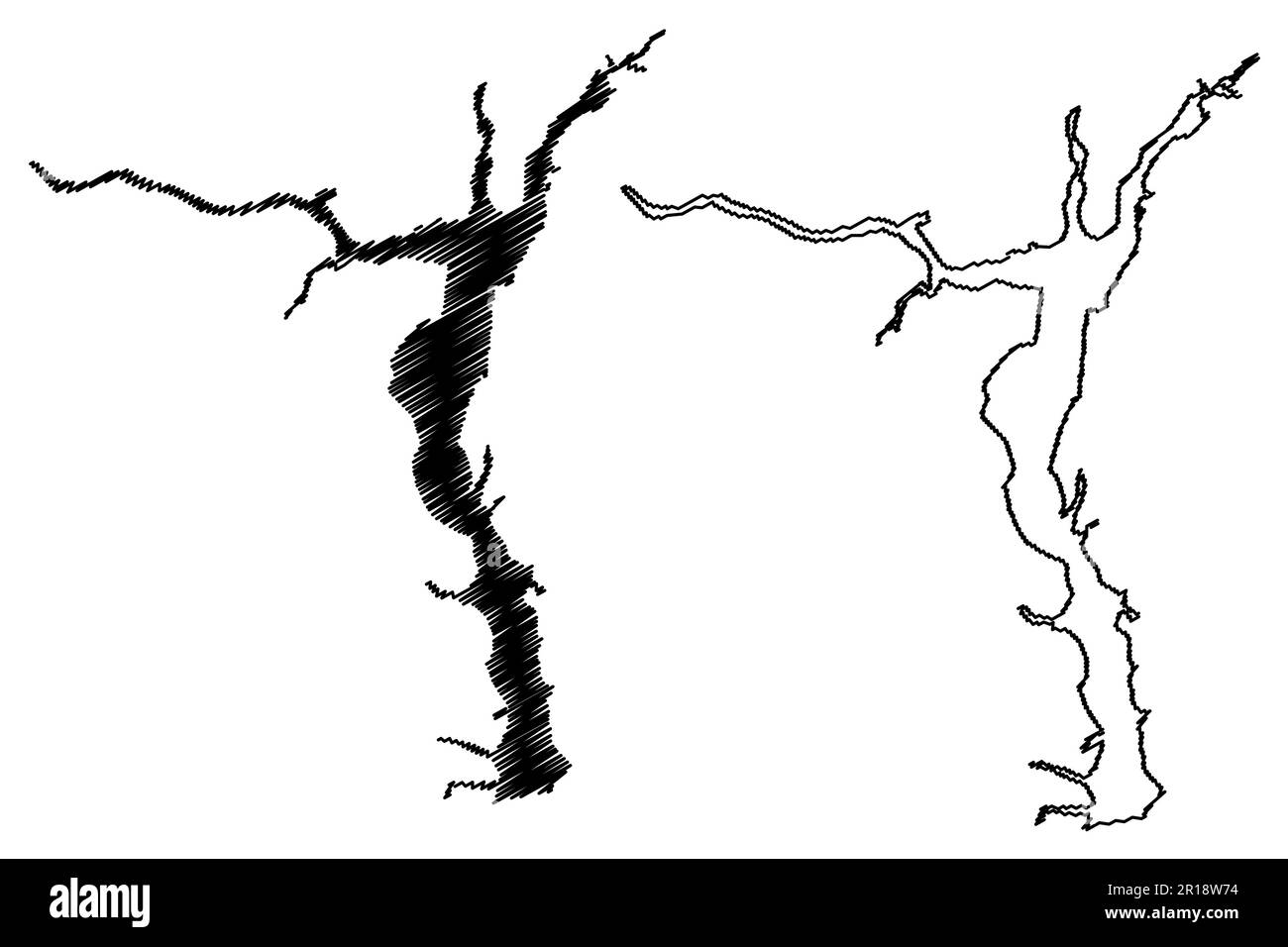 Réservoir Gorky (Russie, Fédération de Russie, Volga River) carte illustration vectorielle, esquisse griffée carte de la station hydroélectrique Gorky ou de la mer Gorky Illustration de Vecteur