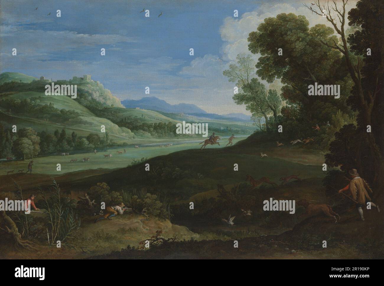 Paysage avec les chasseurs Date: 1619 artiste: Paul Bril Flamand, 1553/54–1626 Banque D'Images