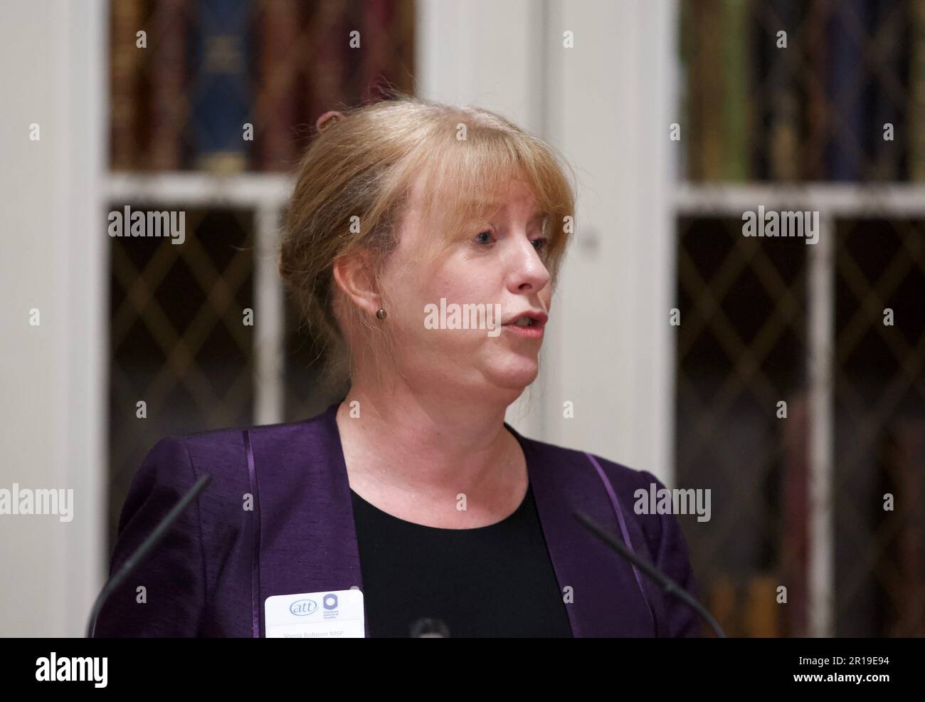 Édimbourg, Royaume-Uni, 12 mai 2023: Le secrétaire écossais des finances et vice-premier ministre Shona Robison s'est adressé à un déjeuner de l'Institut agréé de la fiscalité et de l'Association des techniciens de la fiscalité à la bibliothèque Signet. Photo: Terry Murden / Alay Live Banque D'Images