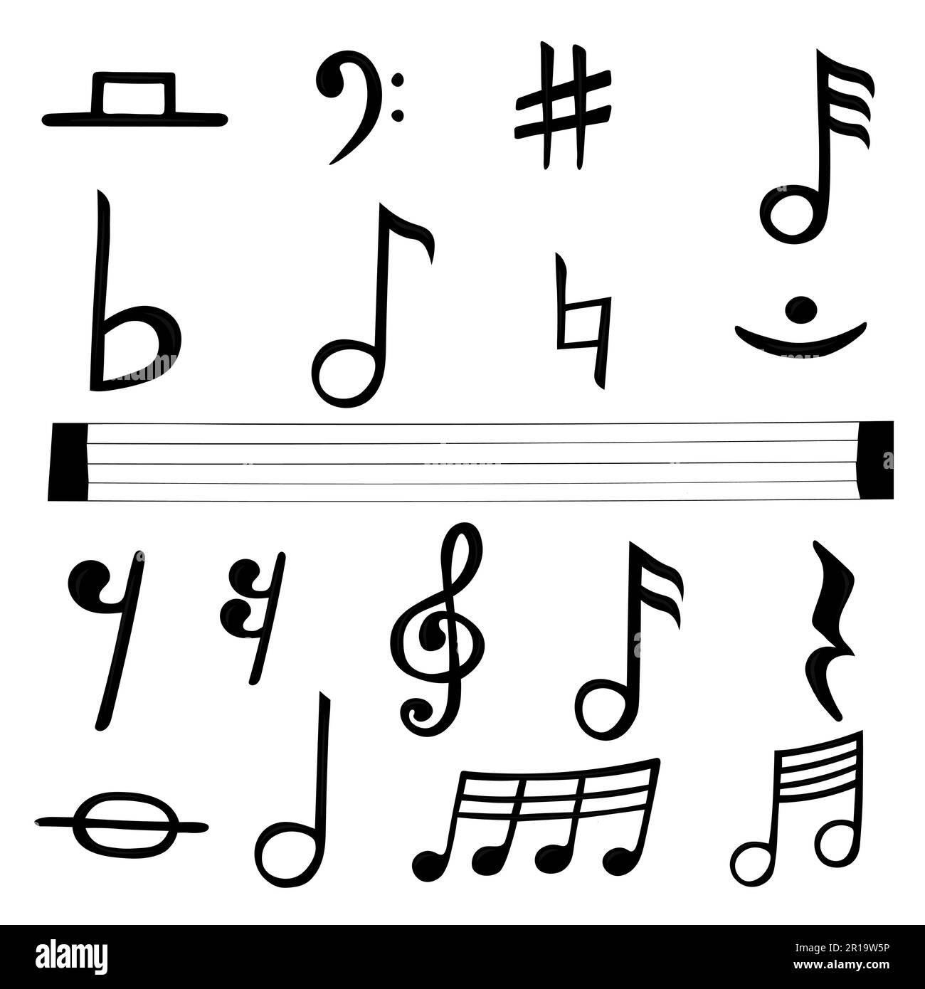 Icônes de notes de musique définies. Signes de clé musicale. Symboles musicaux vectoriels sur fond blanc. Illustration de Vecteur