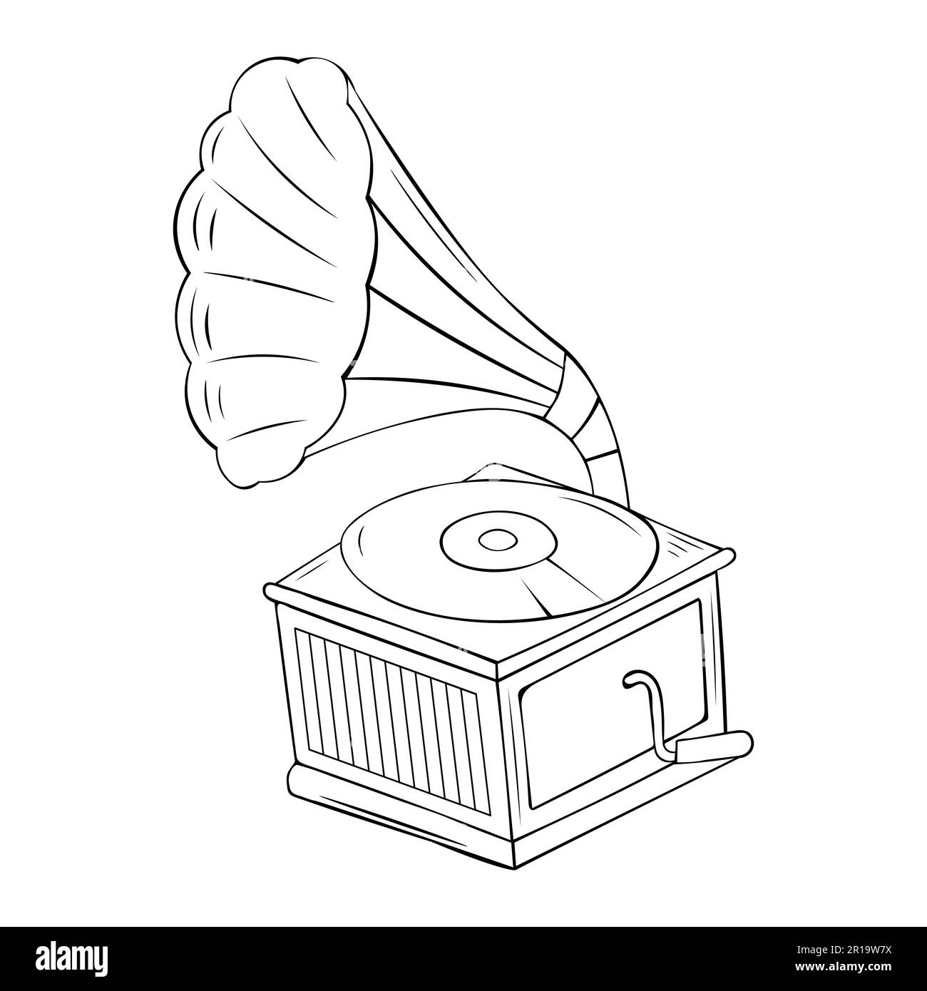Gramophone vintage avec enregistrement en vinyle sur disque. Les vinyles Gramophone enregistrent un joueur rétro isolé sur fond blanc. Illustration de Vecteur