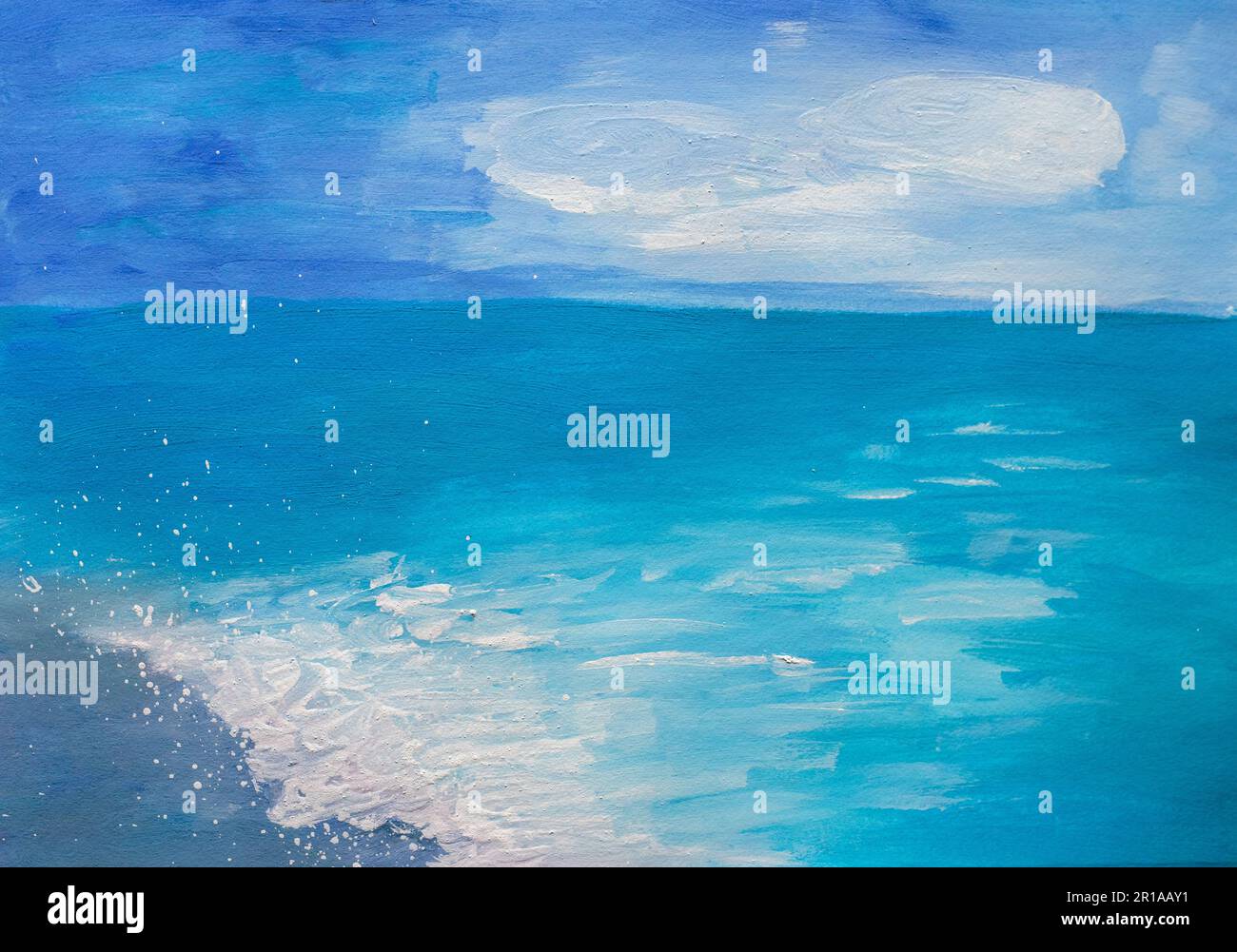 Arrière-plan bleu abstrait de la peinture de la mer et du ciel. Esquisse marine. Banque D'Images