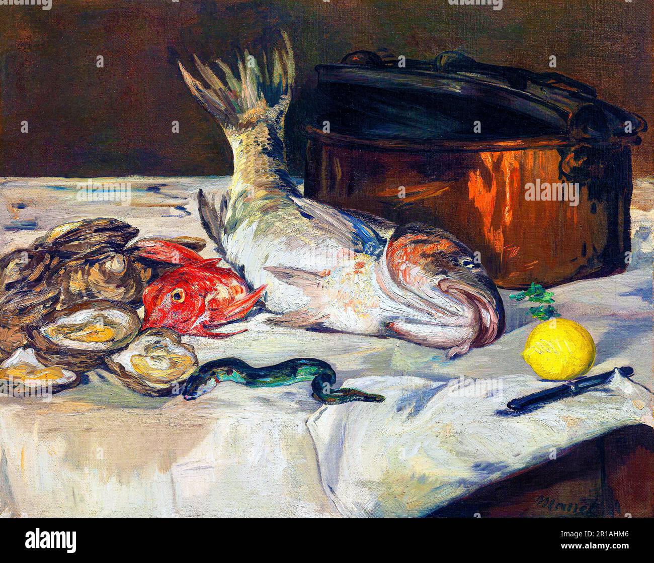 Peinture de poissons en haute résolution par &aigue;douard Manet. Original de l'Art Institute de Chicago. Banque D'Images