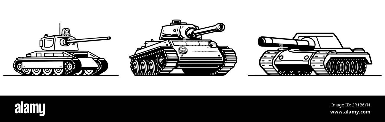 Ensemble d'icônes de réservoir. symbole arme, guerre et armée. image vectorielle isolée pour l'infographie militaire et la conception de sites web. Illustration de Vecteur