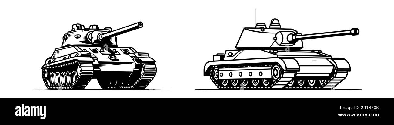 Ensemble d'icônes de réservoir. symbole arme, guerre et armée. image vectorielle isolée pour l'infographie militaire et la conception de sites web. Illustration de Vecteur