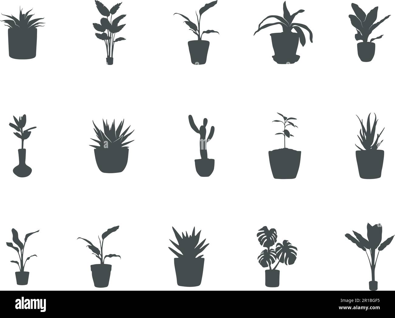 Silhouette de plante en pot, silhouette d'arbre en pot, silhouette de plante intérieure, illustration vectorielle de plan en pot -V02 Illustration de Vecteur
