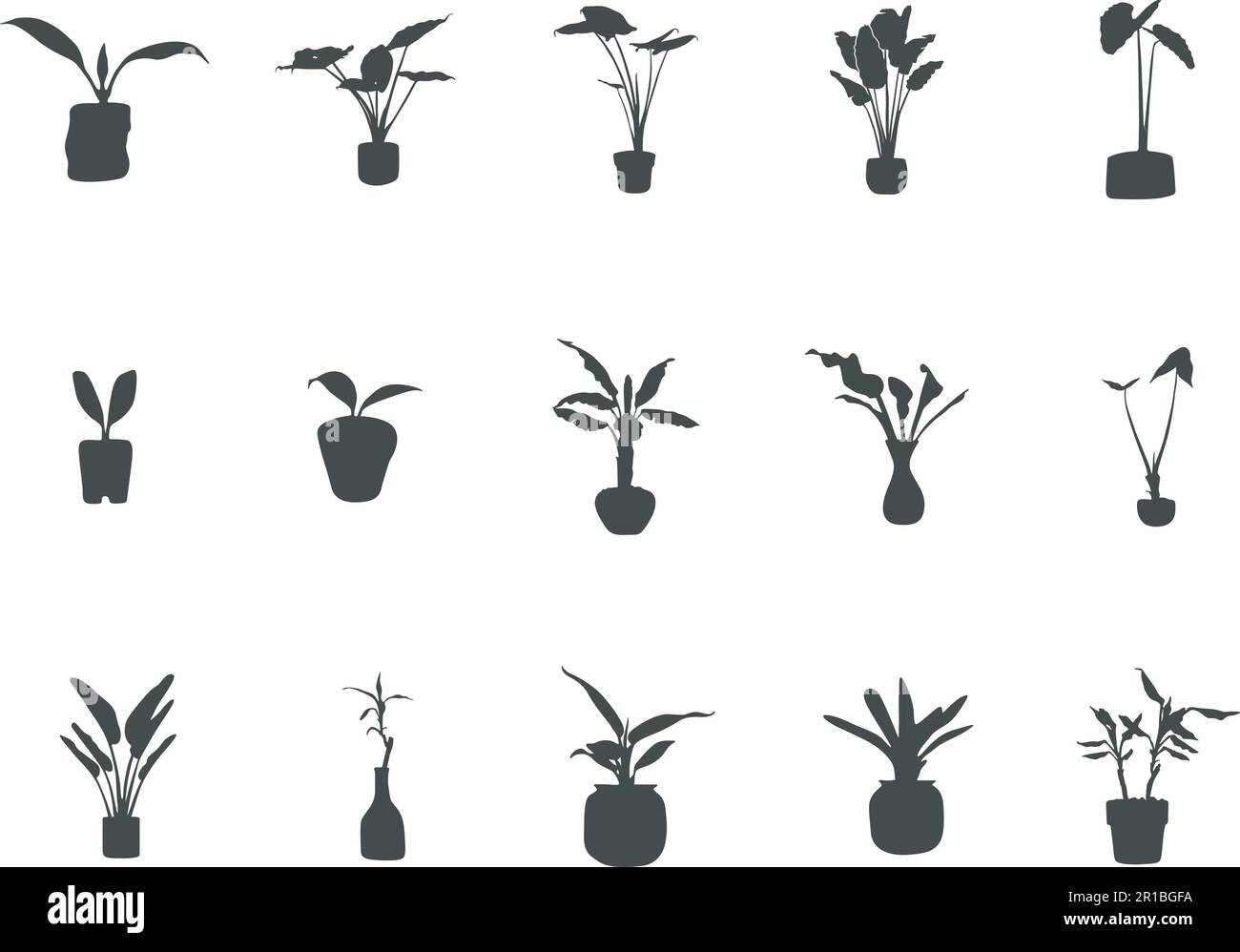 Silhouette de plante en pot, silhouette d'arbre en pot, silhouette de plante intérieure, illustration vectorielle de plan en pot. Illustration de Vecteur