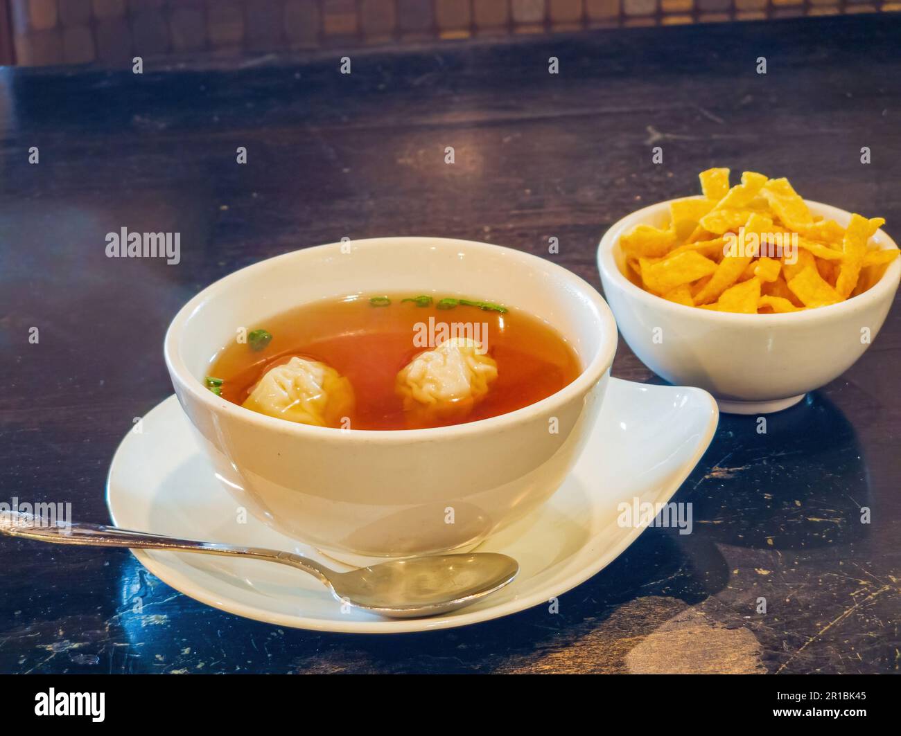 Gros plan de soupe de boules de poisson à Oklahoma Banque D'Images