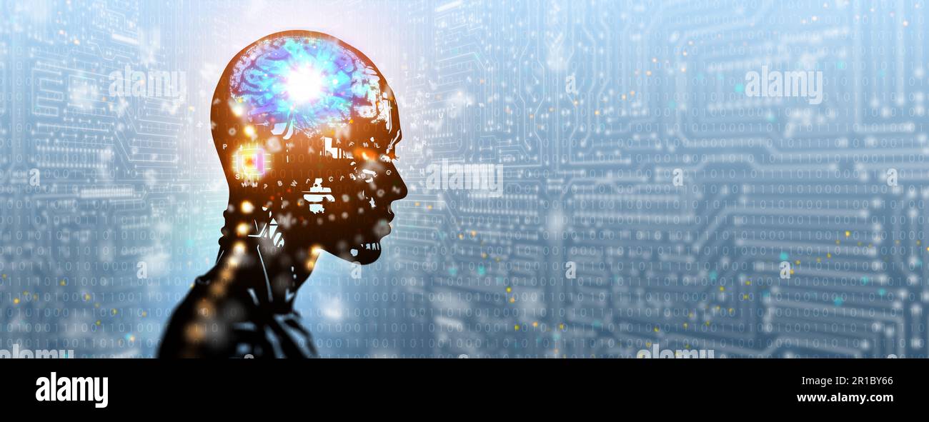 Concept de singularité ai. Le moment où l'intelligence artificielle dépasse le contrôle humain et transforme rapidement la société en résultant dans l'imprévisible chan Banque D'Images