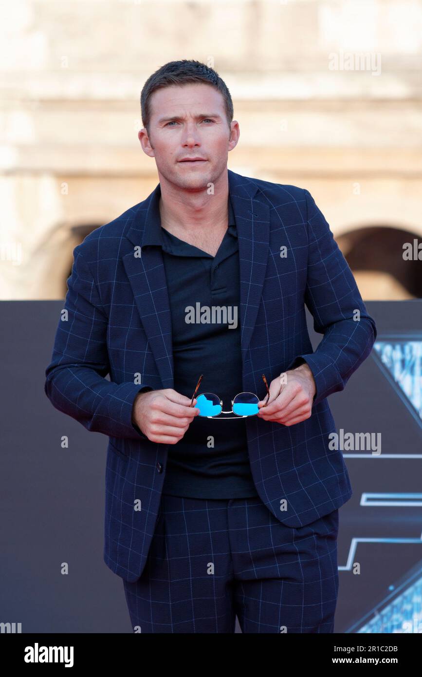 L'acteur AMÉRICAIN Scott Eastwood arrive pour la première du film 'Fast X', le dixième film de la saga rapide et furieuse, au monument du Colisée de Rome. Banque D'Images