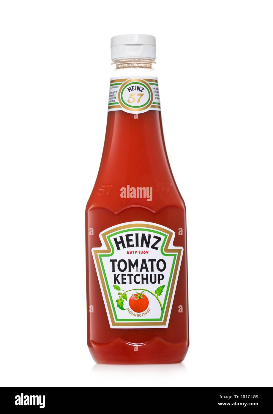 LONDRES, Royaume-Uni - 11 AVRIL 2023 : bouteille de ketchup de tomate originale Heinz sur blanc. Cultivé non fait. Banque D'Images