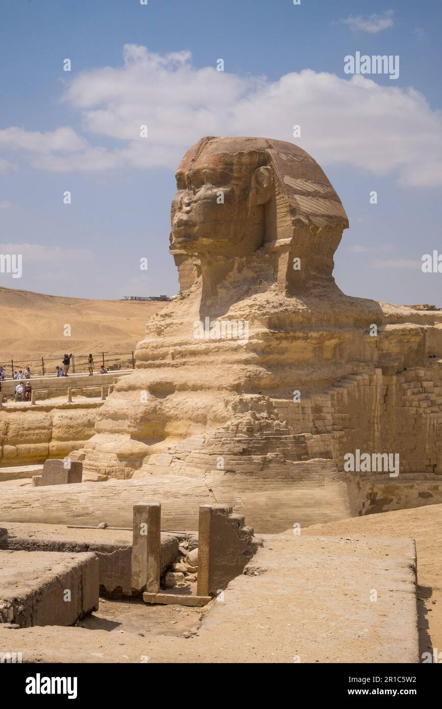 Sphinx avec corps animal et tête humaine au Caire, Égypte Banque D'Images