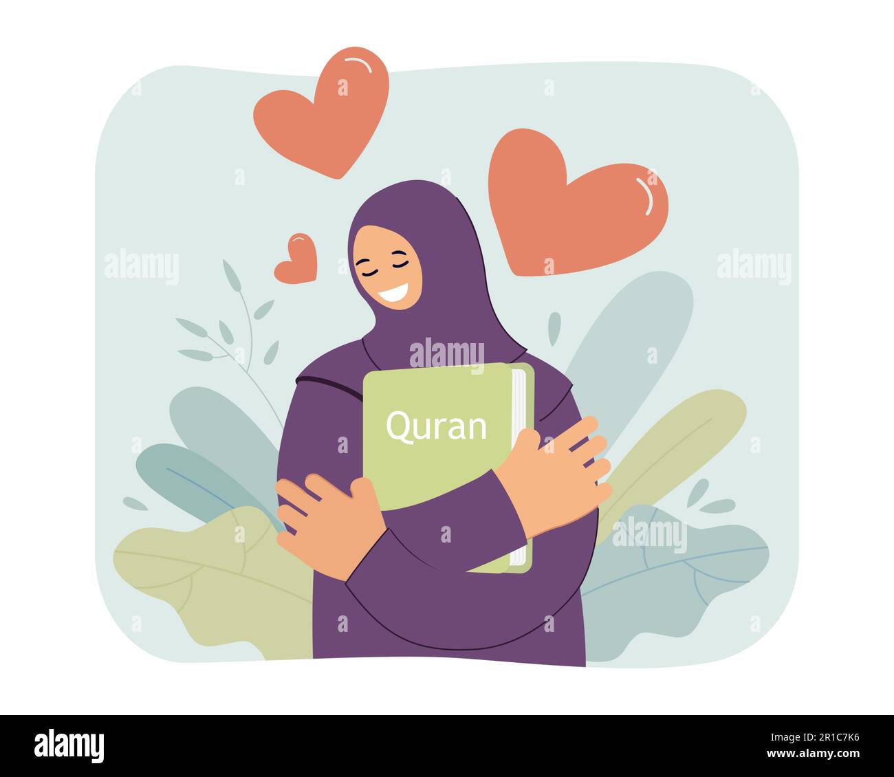Bonne femme embrassant le livre de Coran avec amour Illustration de Vecteur