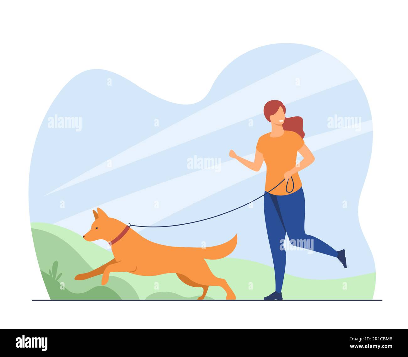 Bonne femme à courir avec un chien à l'extérieur Illustration de Vecteur