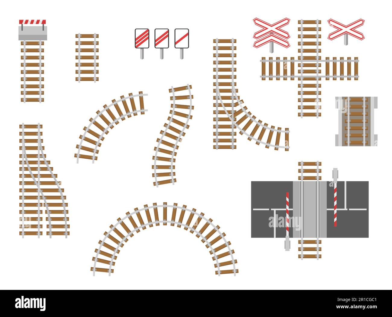 Jeu d'illustrations vectorielles de la vue de dessus des voies ferrées ou ferroviaires Illustration de Vecteur