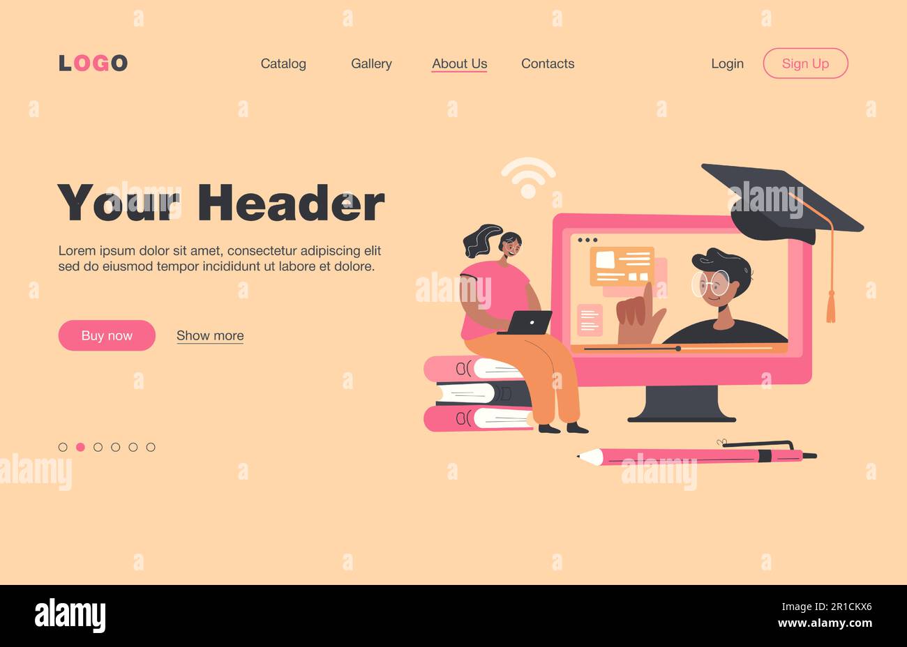 Femme gaie étudiant sur Internet Illustration de Vecteur