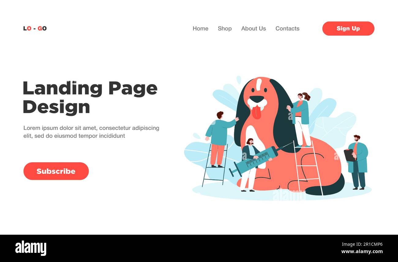 Caricature petits vétérinaires examinant ou traitant le chien géant Illustration de Vecteur