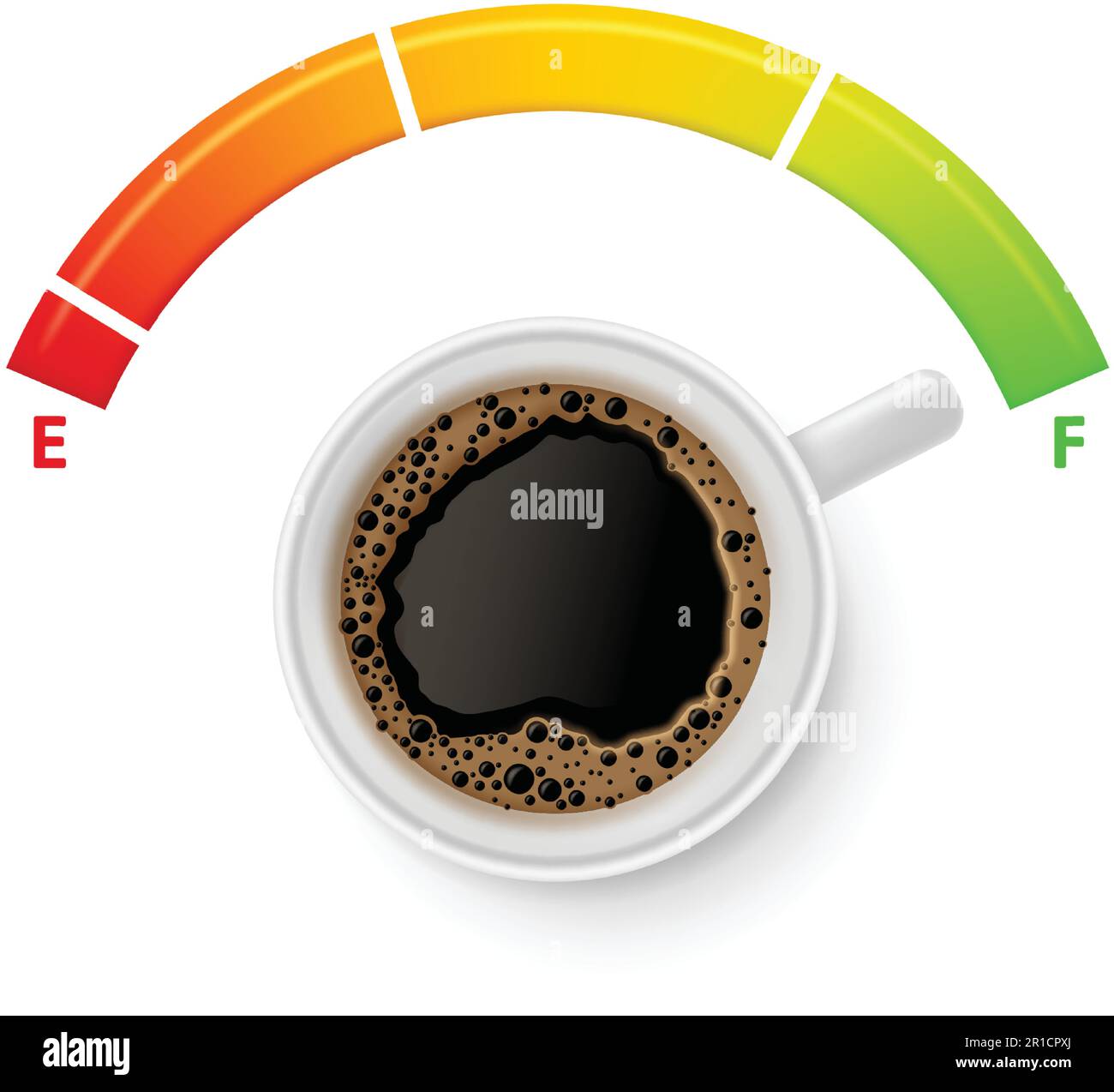 Carburant à café. Tasse espresso pleine de puissance, niveau d'énergie complet et jauge de gaz pour l'illustration du vecteur amoureux de la caféine Illustration de Vecteur