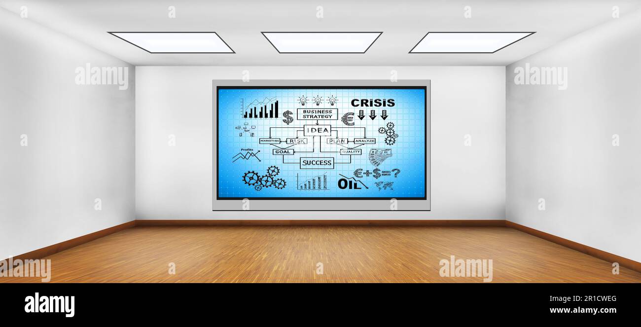 téléviseur plasma au mur avec concept d'entreprise Banque D'Images
