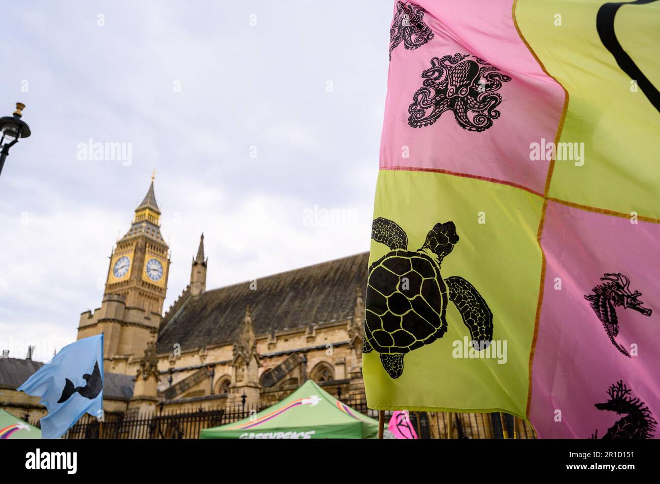 LONDRES - 22 avril 2023 : découvrez l'exposition captivante des manifestants porteurs de drapeaux XR lors de la marche près du Parlement, de leur unité et de leur co Banque D'Images